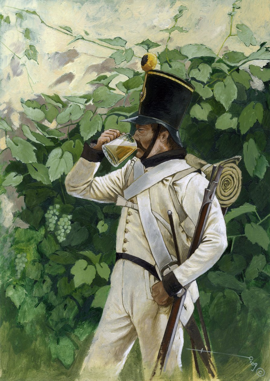 First Empire: Østerriksk linjeinfanterioffiser drikker et ølkrus. Tegning av Alessandro Lonati av Alessandro Lonati
