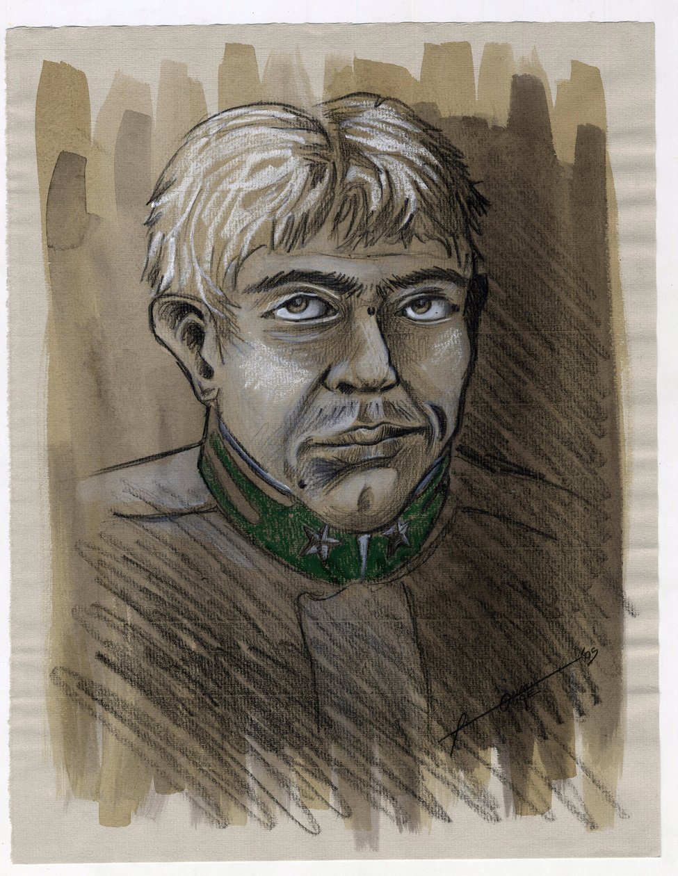 Første verdenskrig 1914-1918: portrett av en ung alpin jegersoldat (jeger-alpin) fra den italienske hæren i 1915. Tegning av Alessandro Lonati av Alessandro Lonati