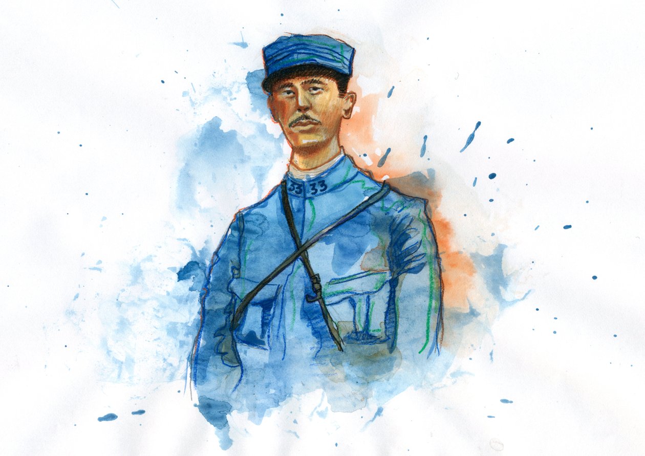 Første verdenskrig: Portrett av Charles de Gaulle (1890-1970) i 1914 av Alessandro Lonati
