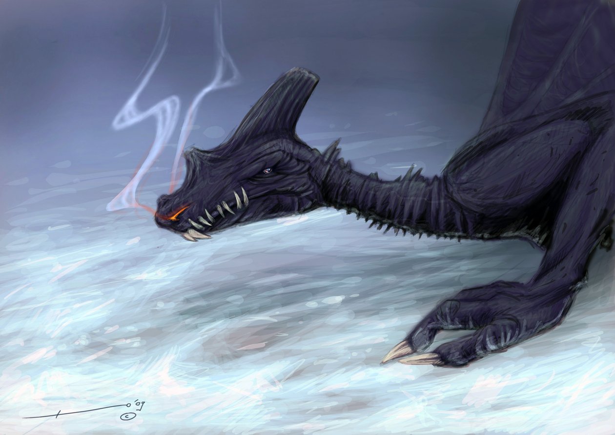 Legendary Creature: A Dragon in the Snow Drawing av Alessandro Lonati av Alessandro Lonati