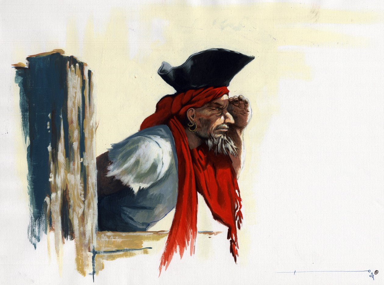 Pirate of the Caribbean ser på horisonten. Tegning av Alessandro Lonati. av Alessandro Lonati