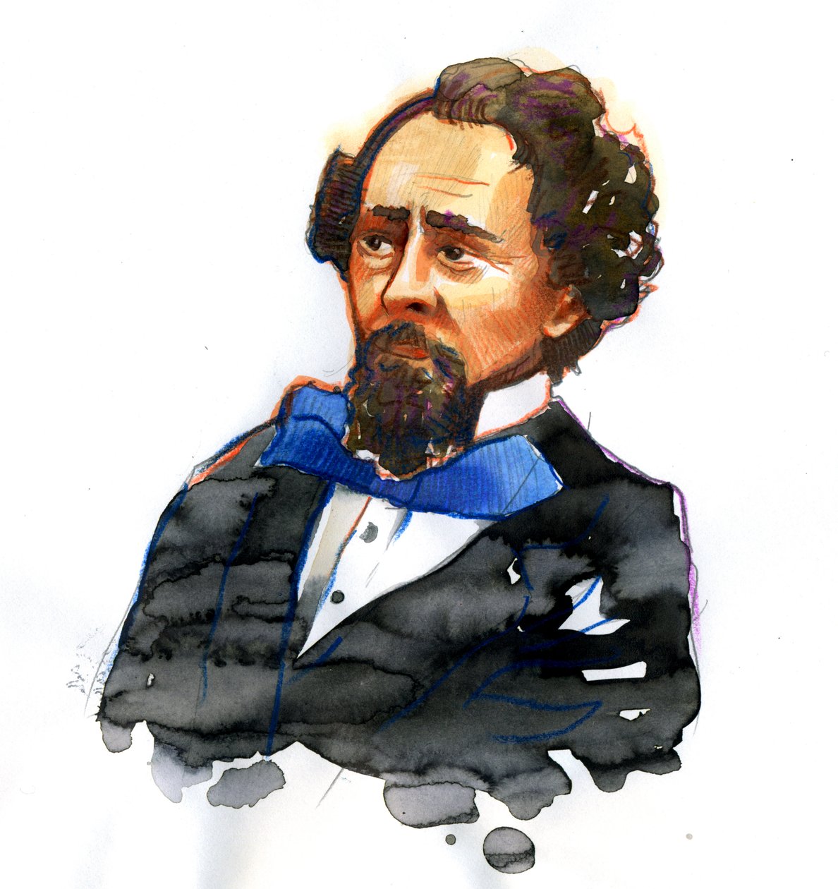 Portrett av Charles Dickens (1812-1870) Engelsk forfatter (Portrett av engelsk forfatter og samfunnskritiker Charles Dickens) av Alessandro Lonati