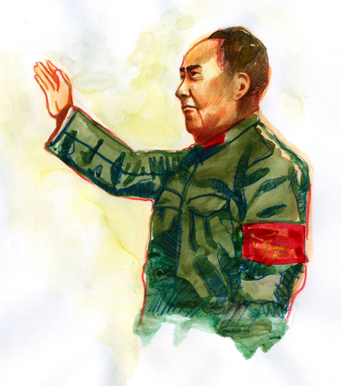 Portrett av kinesisk kommunistisk revolusjonær og grunnleggeren av Folkerepublikken Kina Mao Zedong av Alessandro Lonati