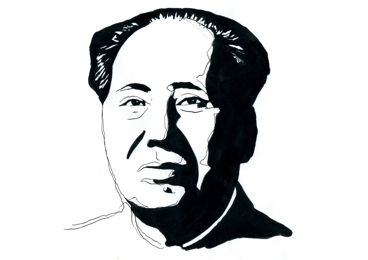 Portrett av kinesisk kommunistisk revolusjonær og grunnleggeren av Folkerepublikken Kina Mao Zedong av Alessandro Lonati