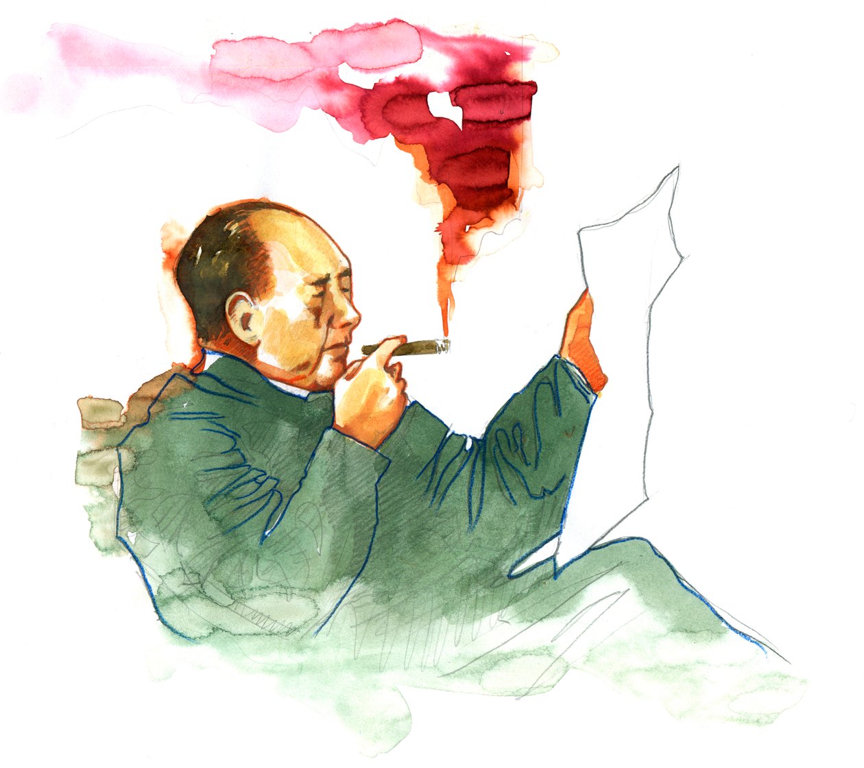 Portrett av kinesisk kommunistisk revolusjonær og grunnleggeren av Folkerepublikken Kina Mao Zedong av Alessandro Lonati