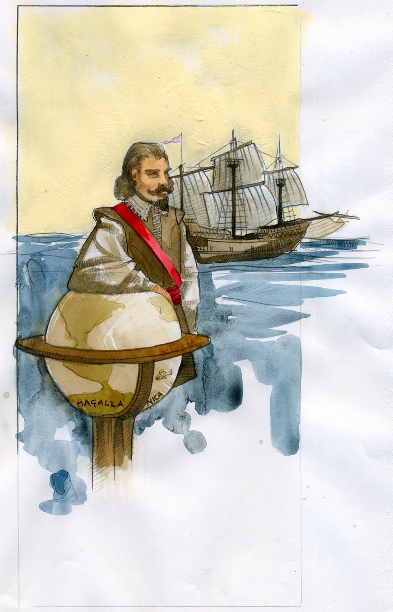 Portrett av engelsk privatist, oppdagelsesreisende, slavehandler og politiker Francis Drake (tegning) av Alessandro Lonati