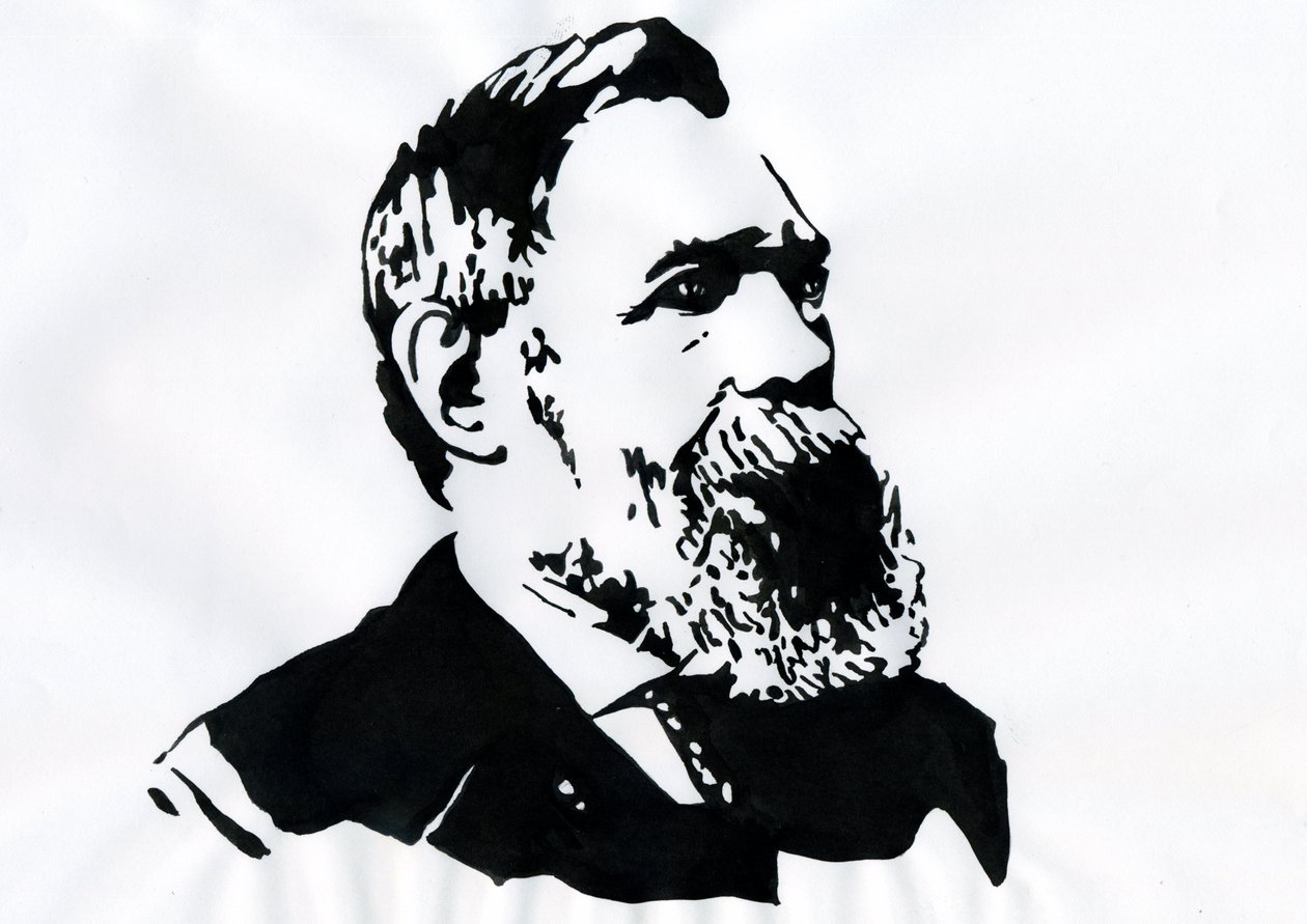 Portrett av Friedrich Engels (1820-1895), tysk sosialistisk teoretiker og politiker (tysk filosof, samfunnsviter og journalist Friedrich Engels) av Alessandro Lonati