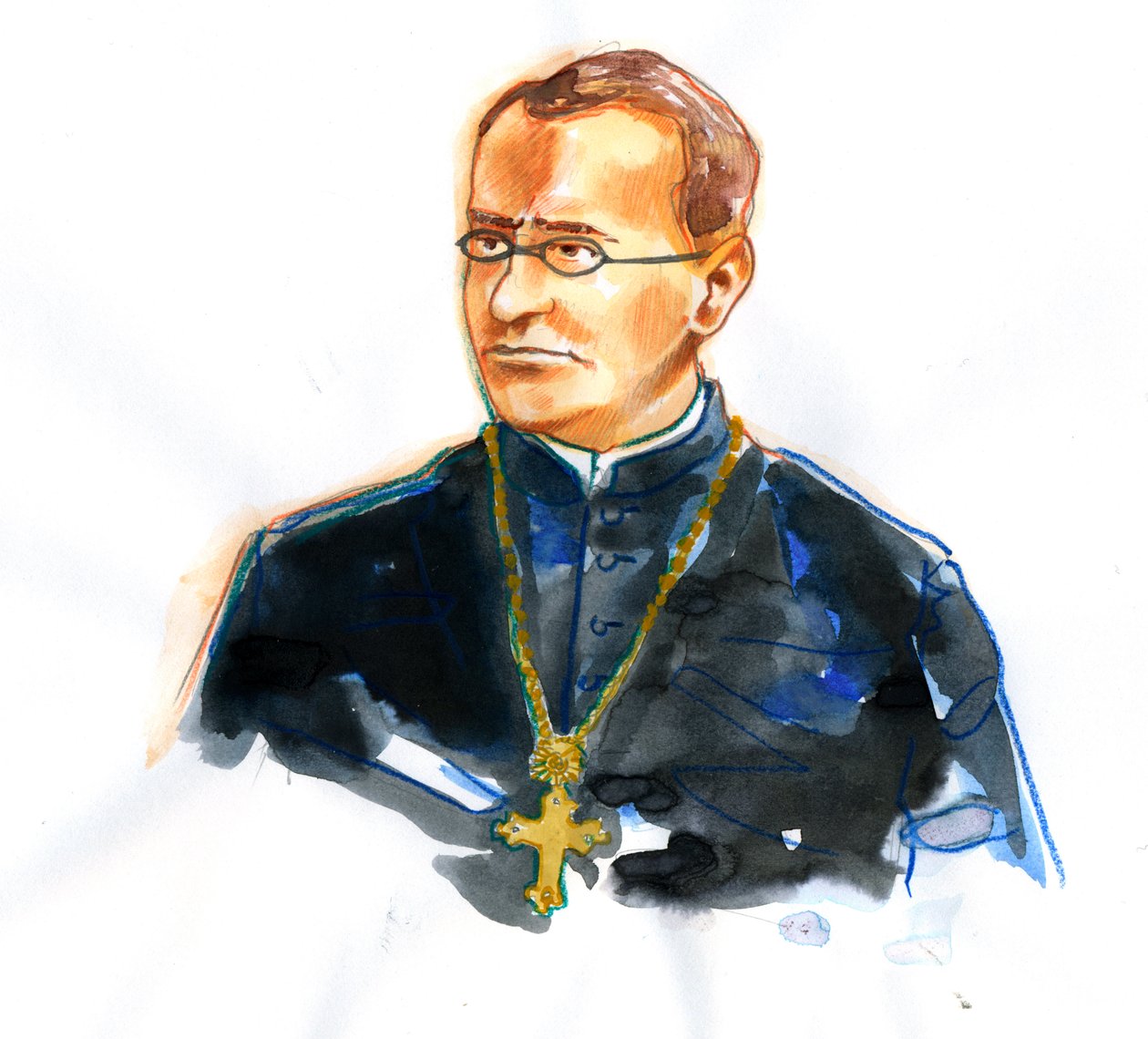 Portrett av Gregor Mendel (1822-1884) Katolsk munk og botaniker grunnlegger av genetikk (Portrett av Gregor Mendel tysktalende moravisk vitenskapsmann og augustinerbroder som fikk posthum berømmelse som grunnleggeren av den moderne vitenskapen om genetikk) av Alessandro Lonati