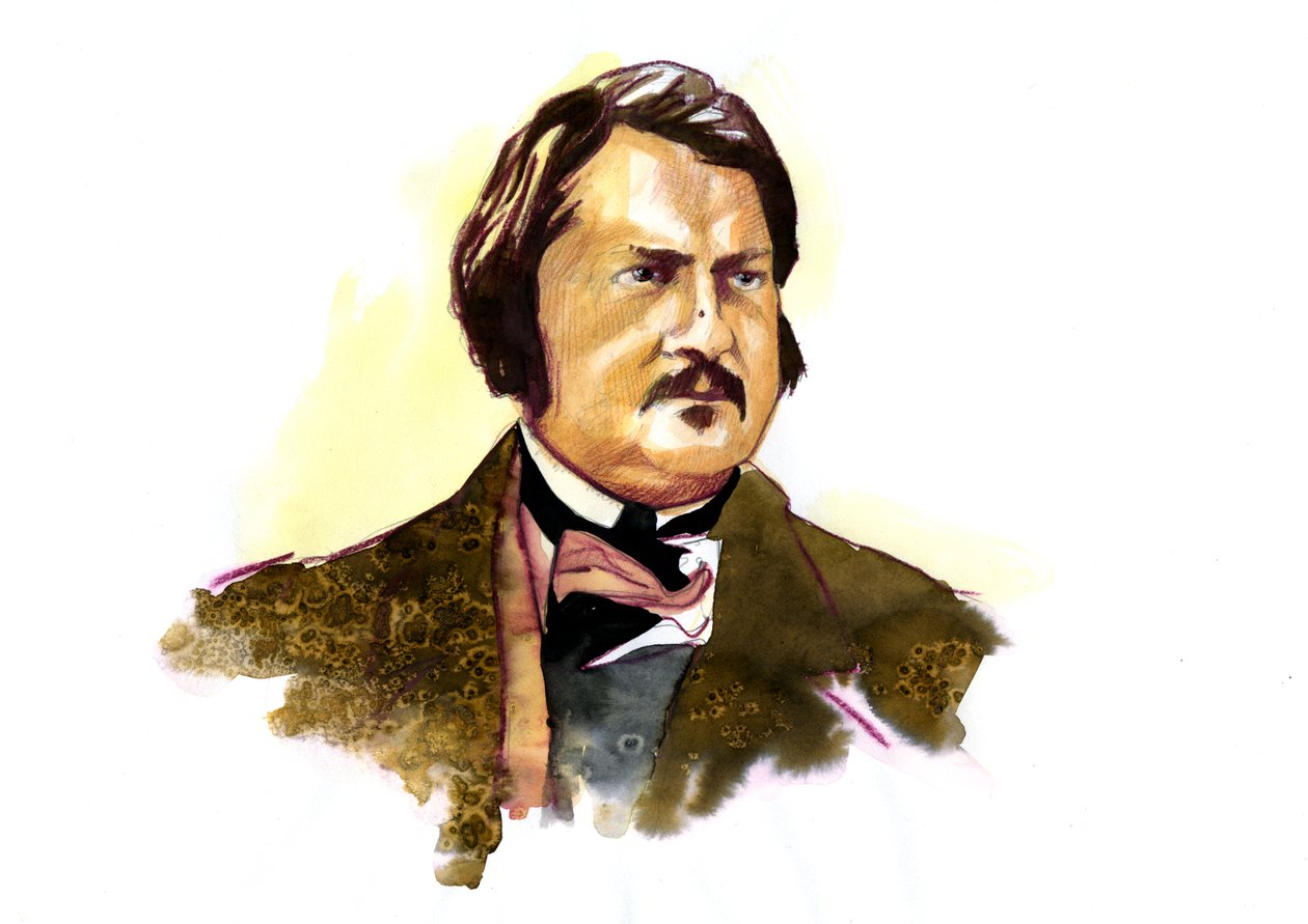 Portrett av Honore Balzac (1799 - 1850), fransk forfatter (Portrett av den franske forfatteren Honore de Balzac) av Alessandro Lonati