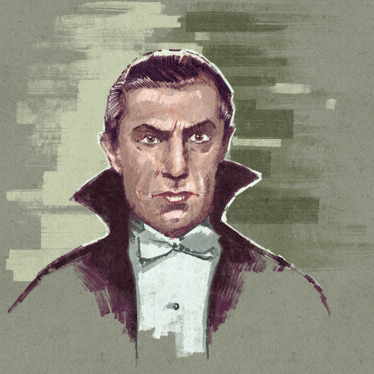 Portrett av den ungarske skuespilleren Bela Lugosi som grev Dracula (illustrasjon) av Alessandro Lonati
