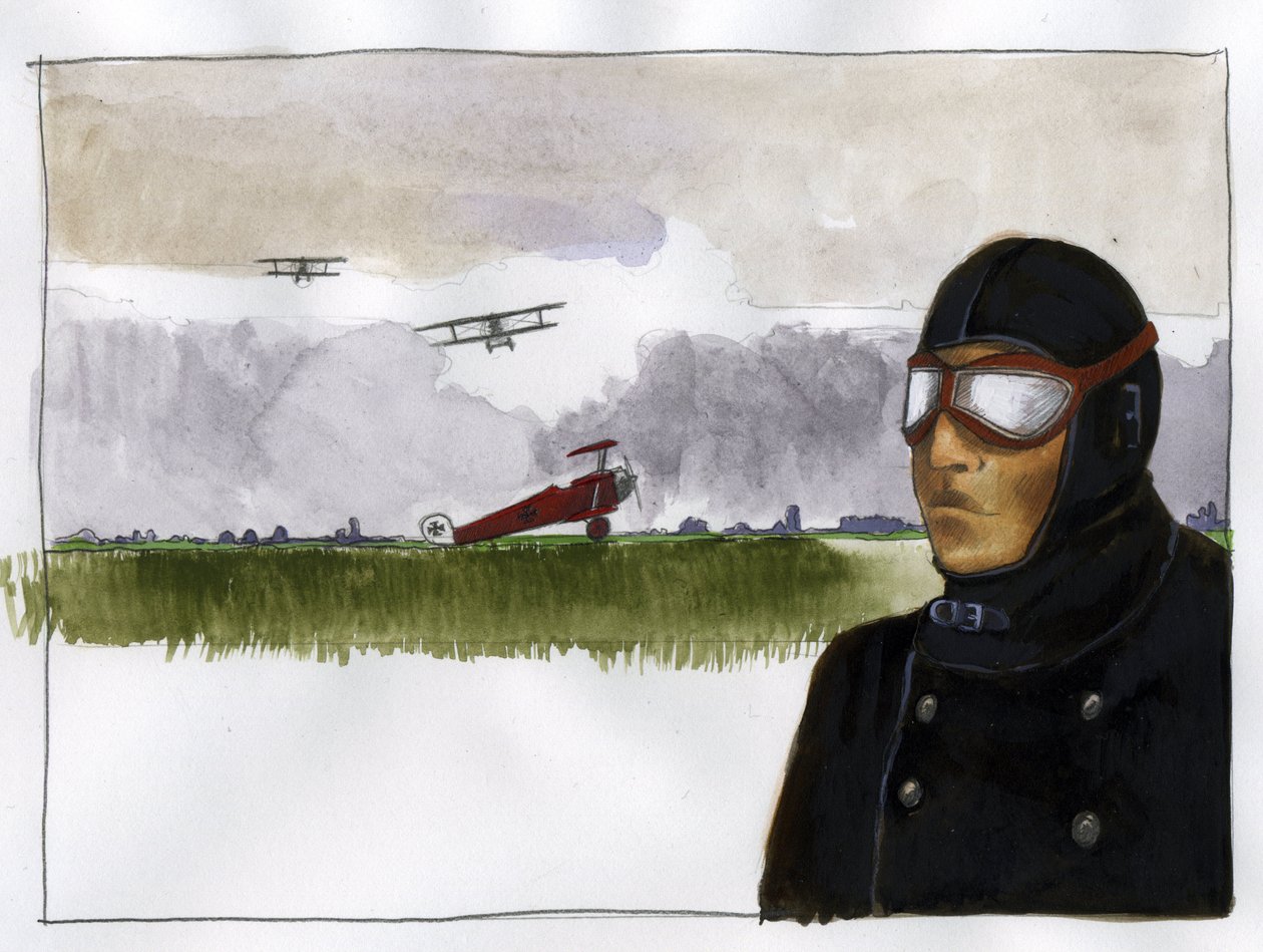 Portrett av Manfred von Richthofen kaller den røde baronen (1892-1918) Tysk flyger (Portrett av Manfred von Richthofen, den røde baronen, tysk jagerpilot) Illustrasjon av Alessandro Lonati av Alessandro Lonati