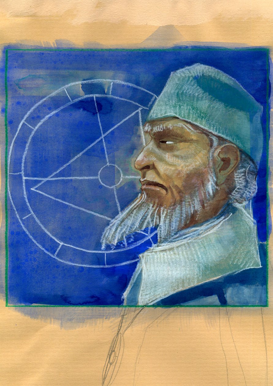 Portrett av Michel de Notre Dame (Nostradamus) Engelsk astrolog - Portrett av Nostradamus, Michel de Notre Dame (1503-1566) astrolog og doktor francais Illustrasjon av Alessandro Lonati av Alessandro Lonati