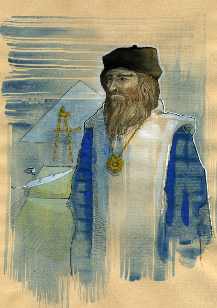 Portrett av Michel de Notre Dame (Nostradamus) Engelsk astrolog - Portrett av Nostradamus, Michel de Notre Dame (1503-1566) astrolog og doktor francais Illustrasjon av Alessandro Lonati av Alessandro Lonati