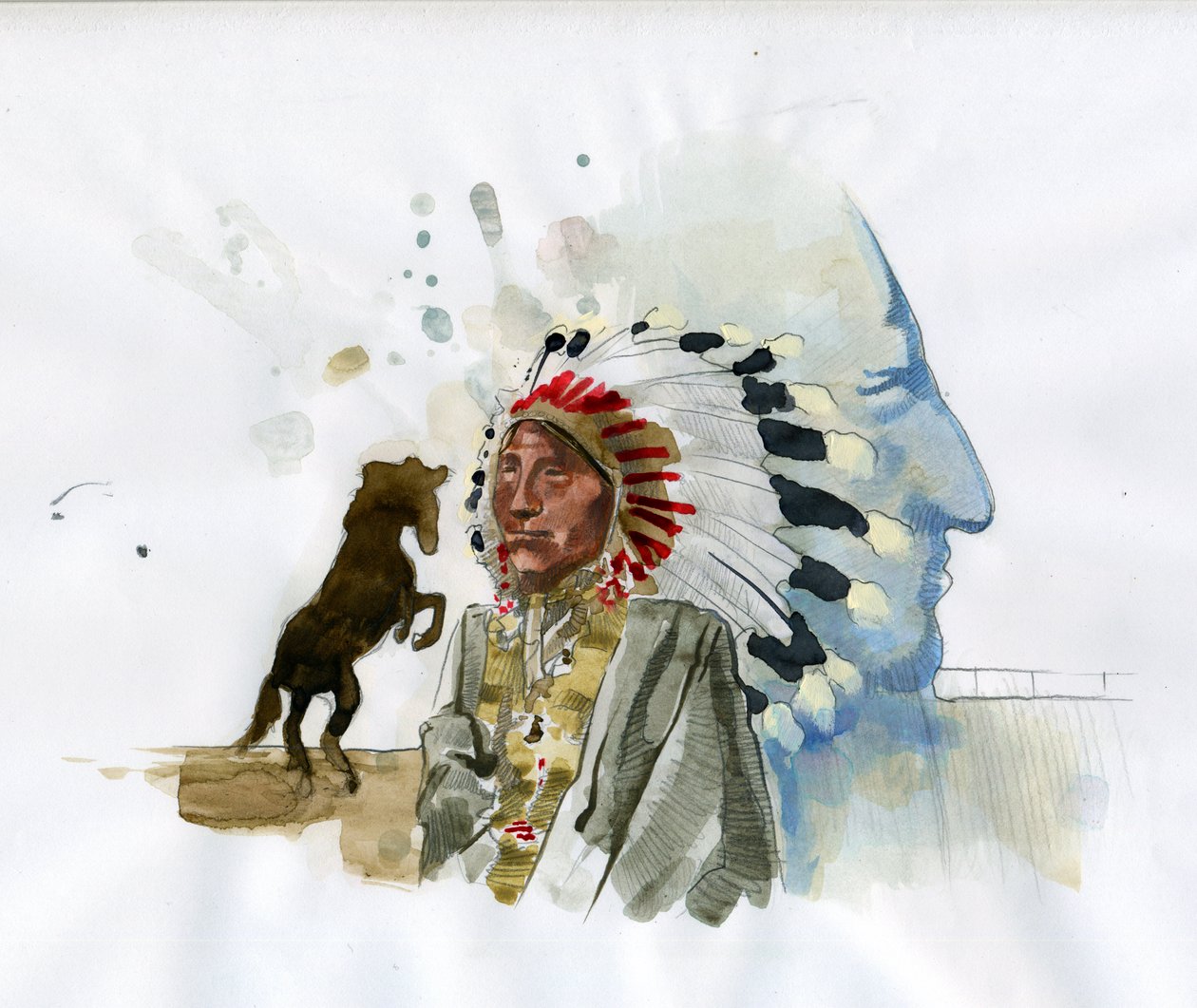 Portrett av indiansk krigsleder for Oglala Lakota Crazy Horse (1840-1877) (Tashunka-witko) Illustrasjon av Alessandro Lonati av Alessandro Lonati