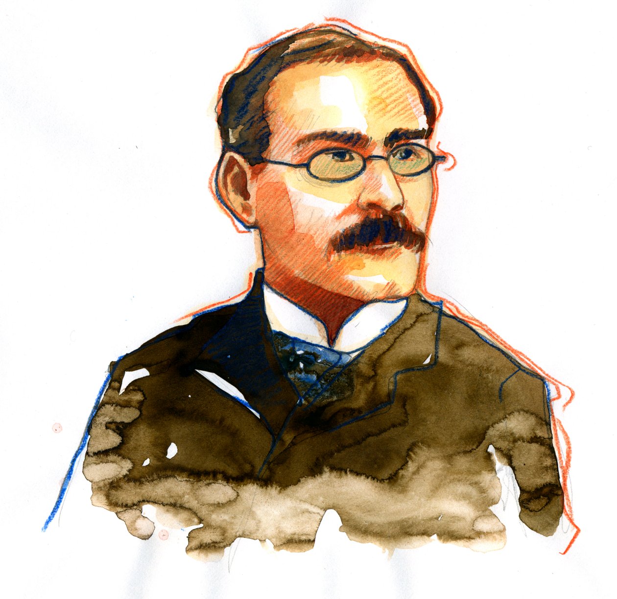Portrett av Rudyard Kipling (1865-1936), engelsk forfatter ((Portrett av forfatter Rudyard Kipling) av Alessandro Lonati