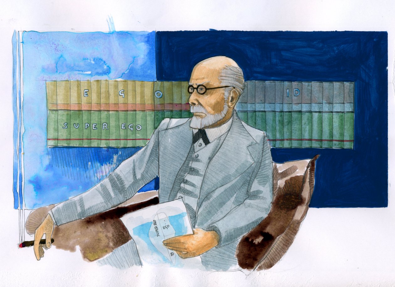 Portrett av Sigmund Freud (1856-1939), østerriksk psykiater (Portrett av Sigmund Freud østerriksk nevrolog og psykoanalysens far) - Illustrasjon av Alessandro Lonati av Alessandro Lonati