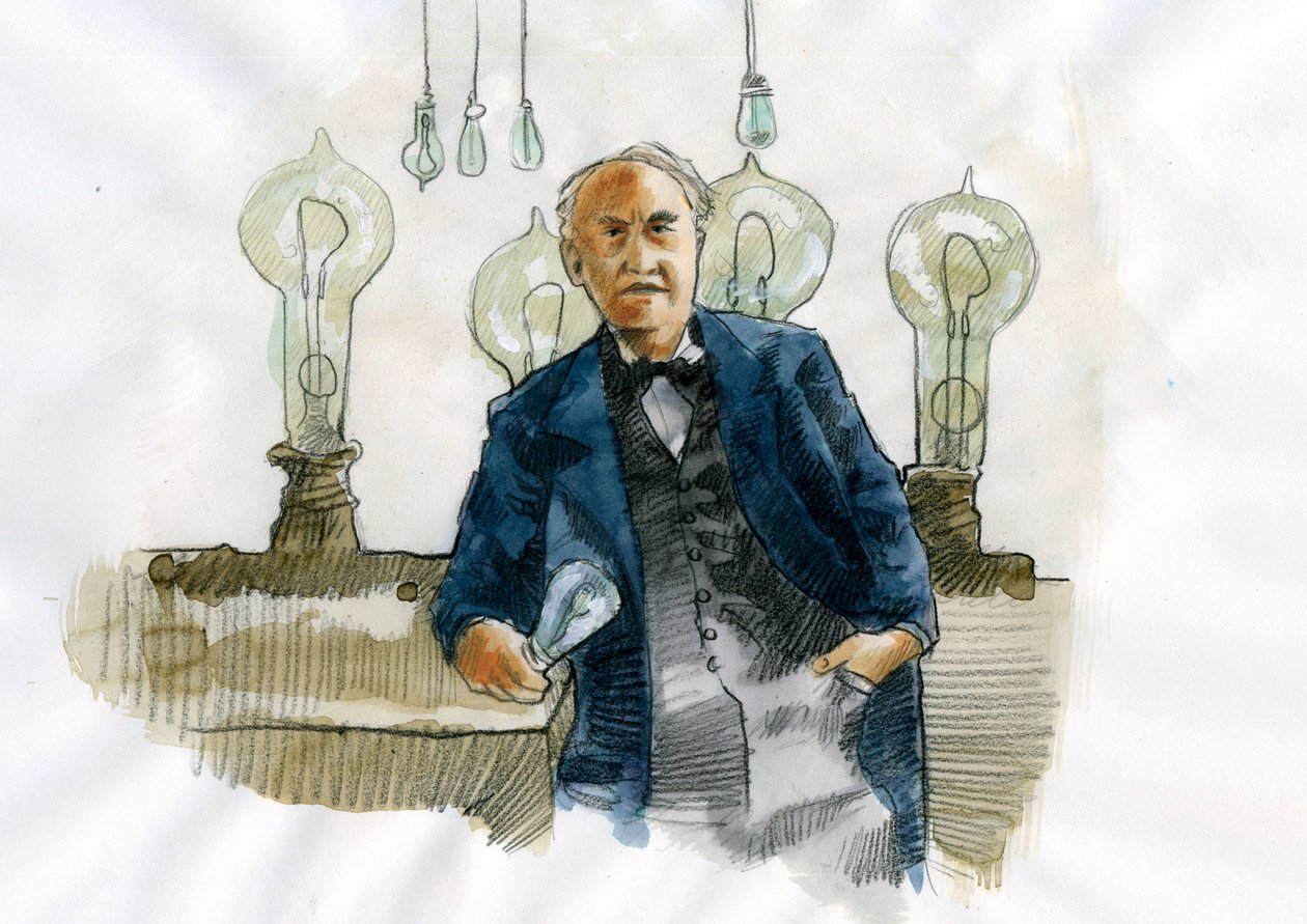 Portrett av Thomas Edison (1847-1931) amerikansk vitenskapelig og industriell oppfinner (Portrett av Thomas Edison amerikansk oppfinner og forretningsmann) av Alessandro Lonati