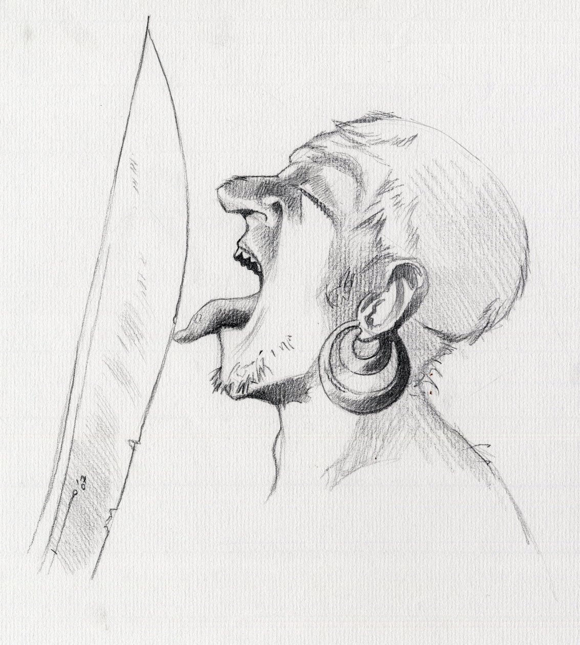 Portrett av en pirat (privatmann) som trosser sverdet ved å berøre det med tungen. Tegning av Alessandro Lonati. av Alessandro Lonati