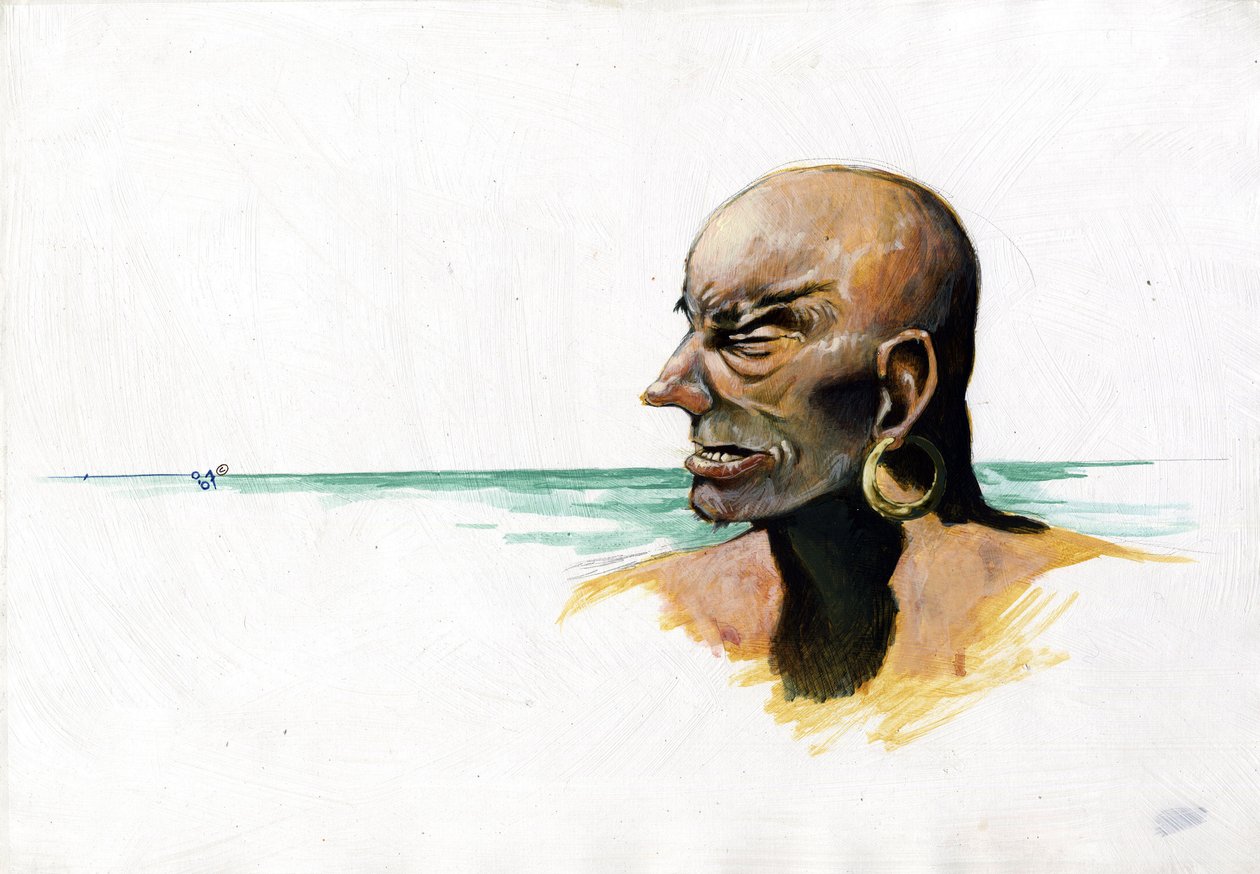 Portrett av en sjørøver (privat) eller sjømann med havet i bunnen. Fargetegning av Alessandro Lonati. av Alessandro Lonati