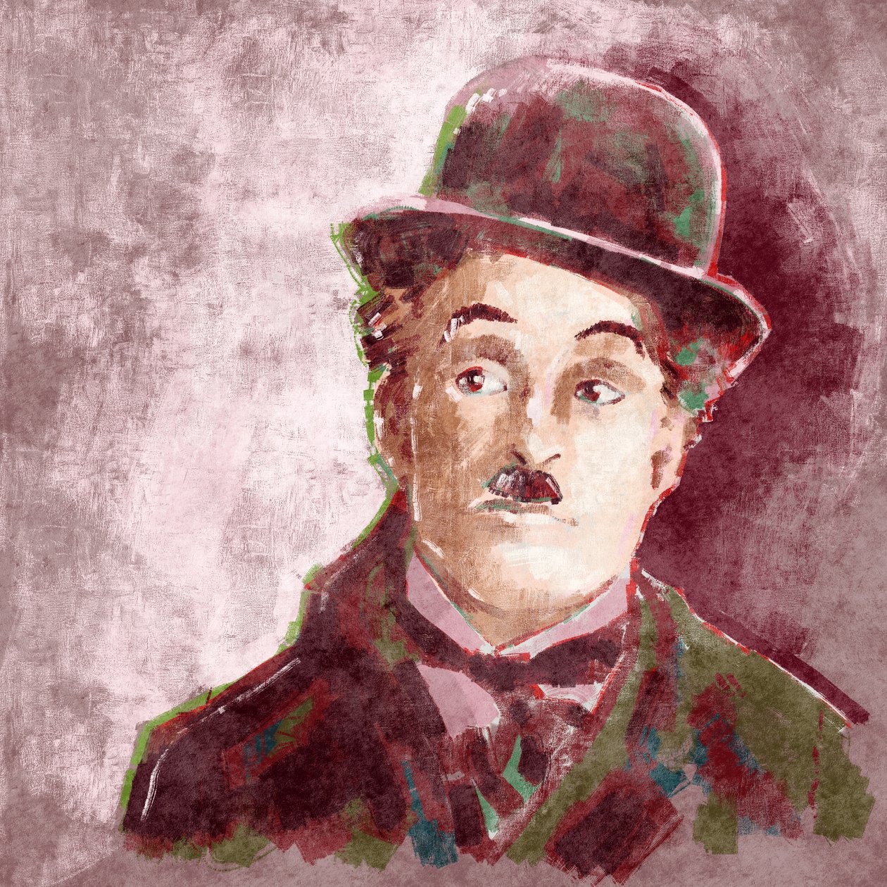 Portrett av skuespiller og regissør Charlie Chaplin (illustrasjon) av Alessandro Lonati