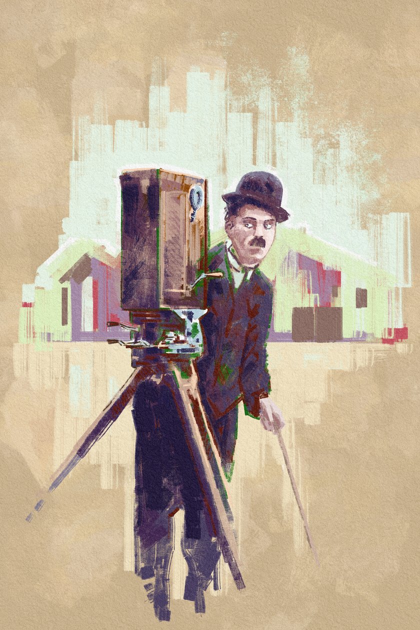 Portrett av skuespiller og regissør Charlie Chaplin (illustrasjon) av Alessandro Lonati