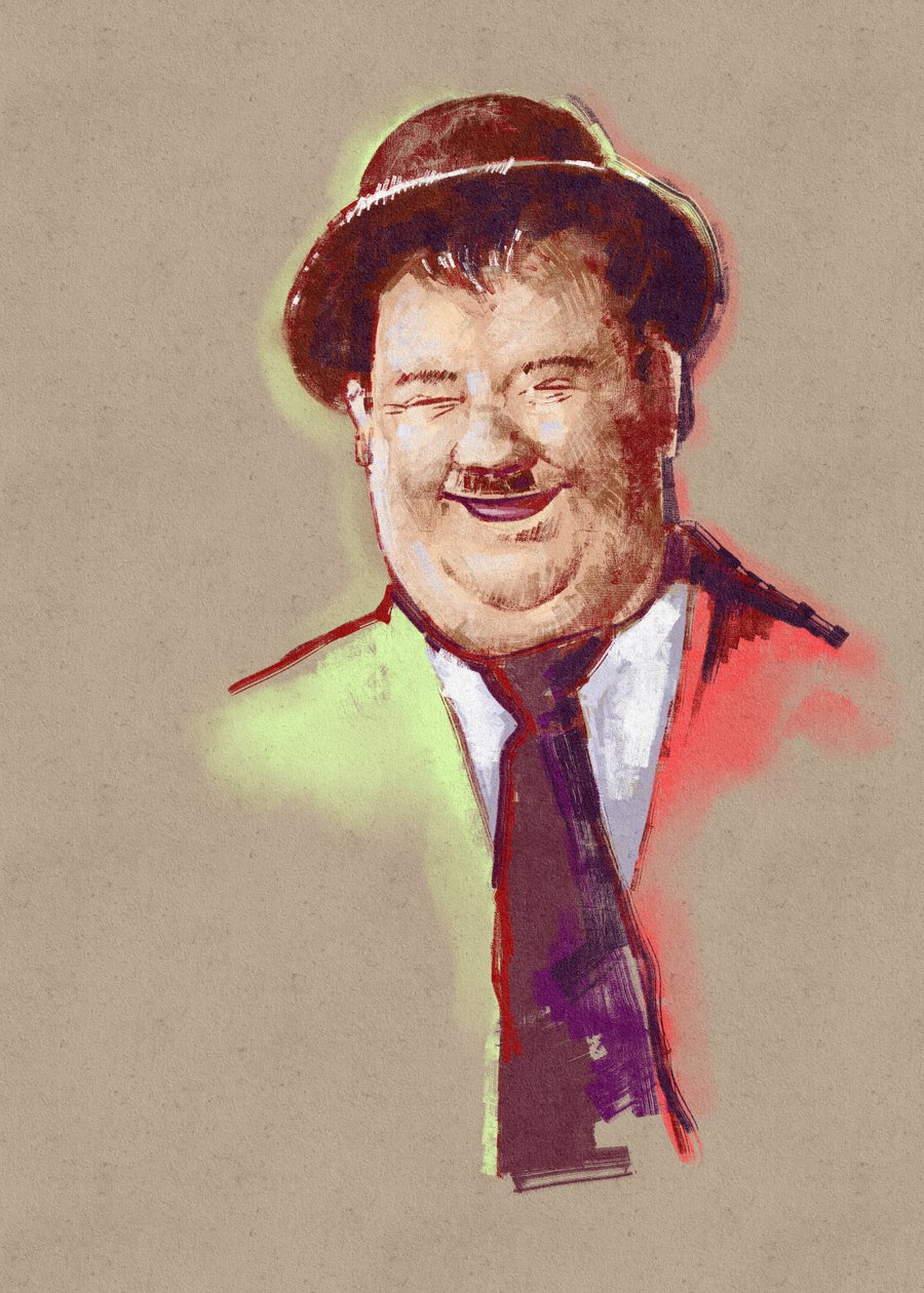 Portrett av komiker Oliver Hardy (illustrasjon) av Alessandro Lonati