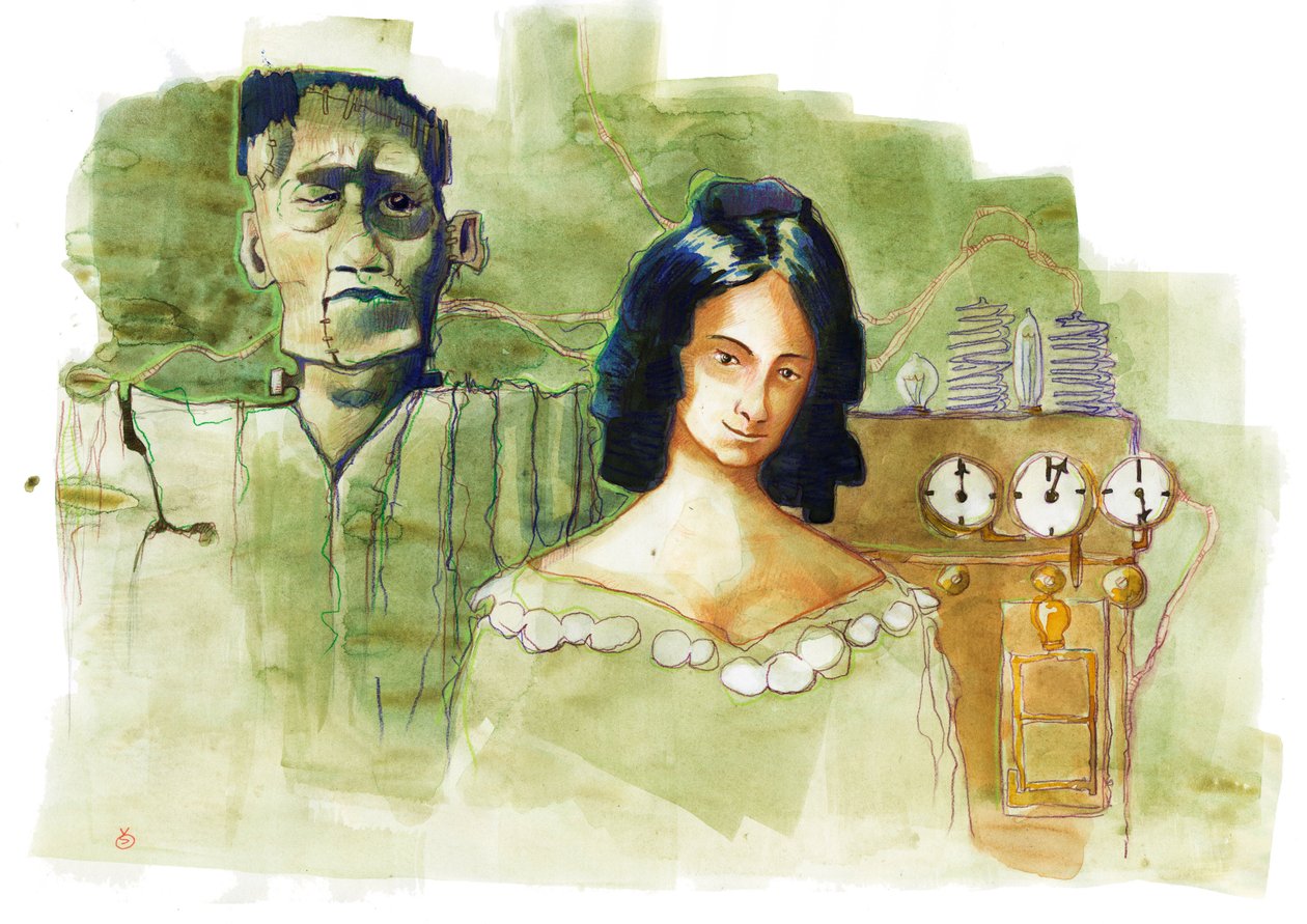 Portrett av den engelske forfatteren Mary Shelley (1797-1851) forfatter av "Frankenstein or the Modern Promethee" (Portrett av den britiske romanforfatteren Mary Shelley) av Alessandro Lonati