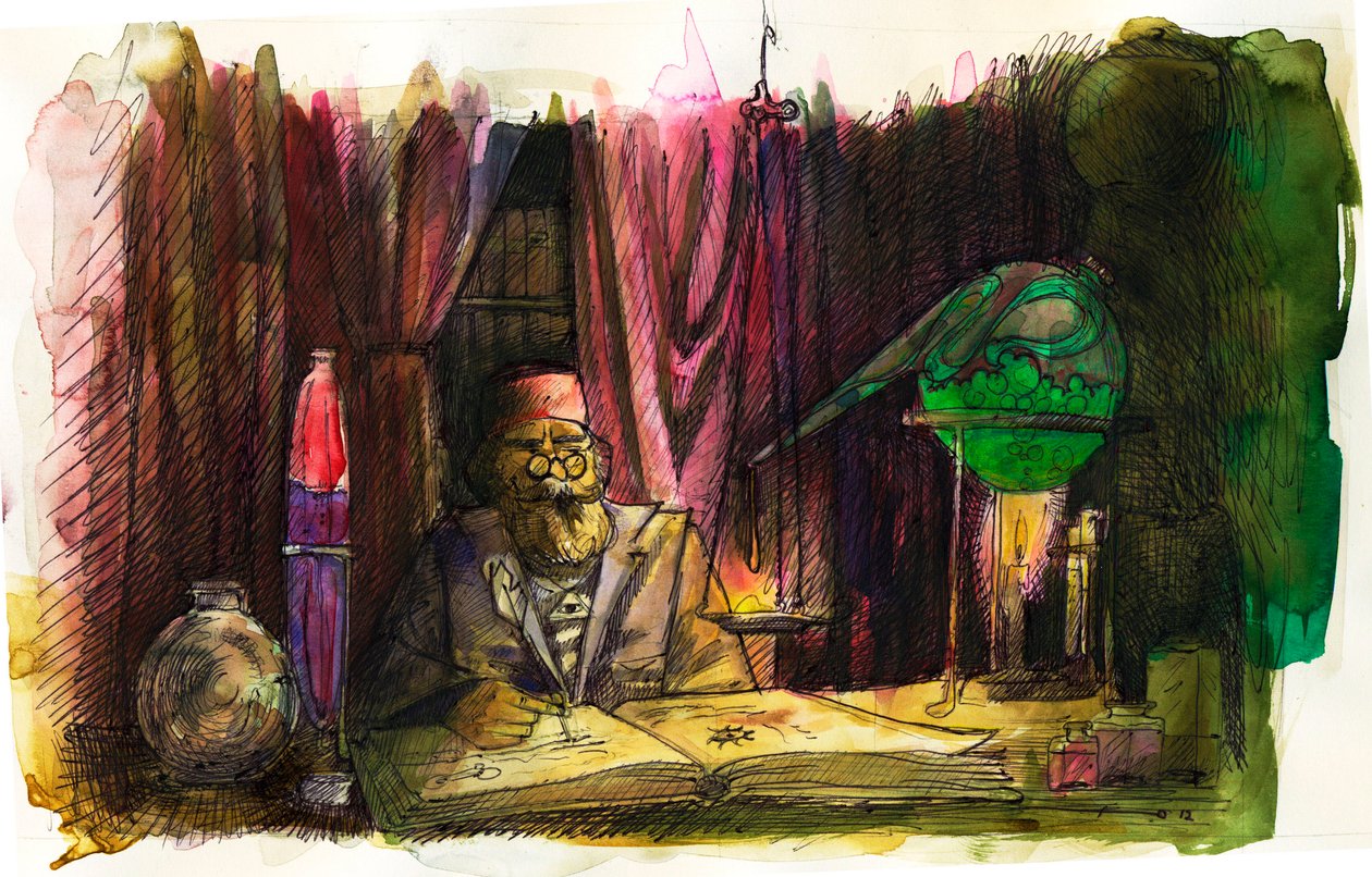 Portrett av den franske alkymisten Nicolas Flamel (1330-1418). 2012 av Alessandro Lonati