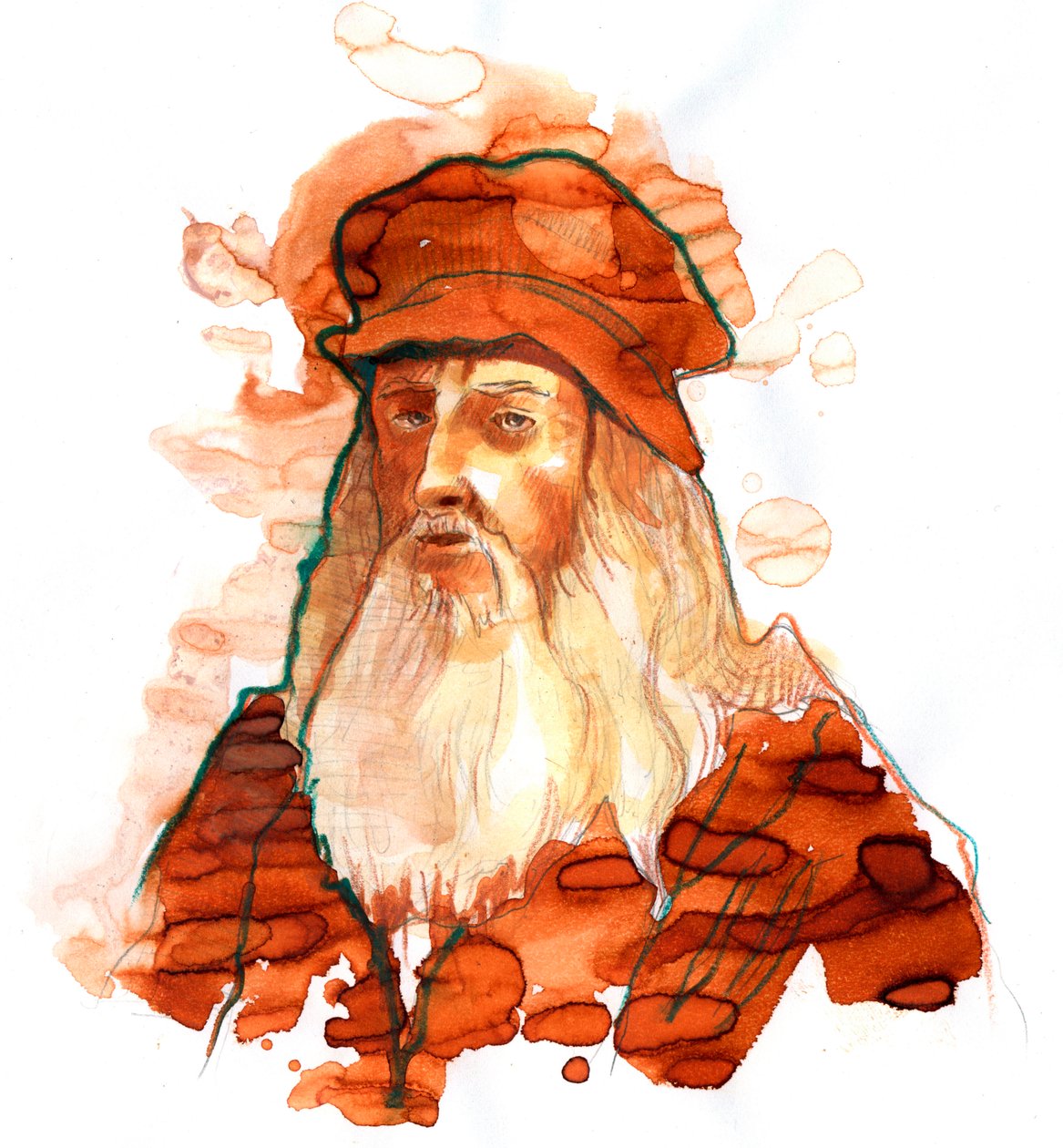 Portrett av den italienske kunstneren og vitenskapsmannen Leonard de Vinci (Leonardo da Vinci) (1452-1519) (Portrett av Leonardo da Vinci italiensk polymat) av Alessandro Lonati