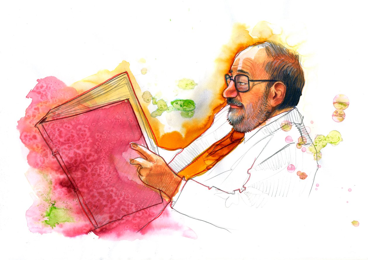 Portrett av den italienske intellektuellen Umberto Eco (1932-2016) av Alessandro Lonati