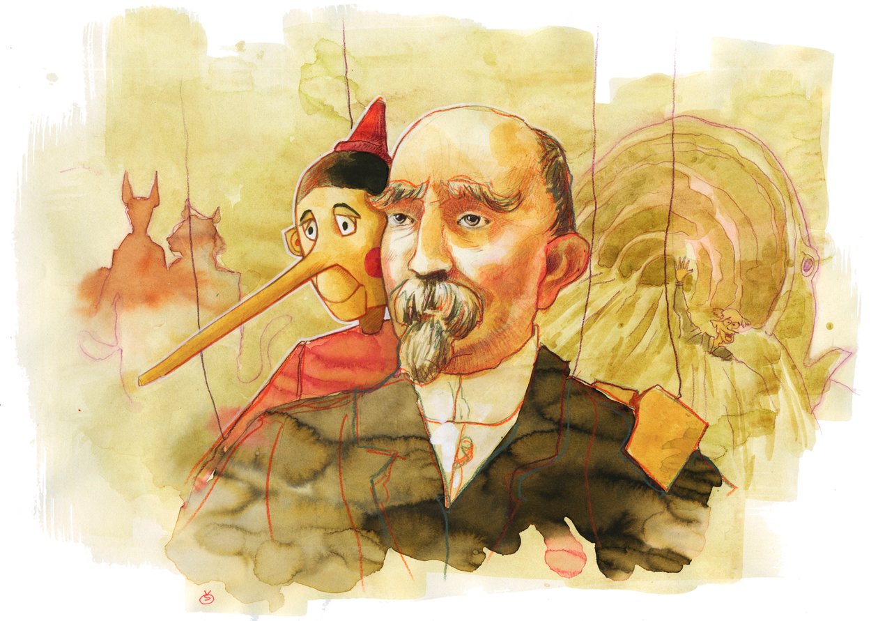 Portrett av den italienske forfatteren Carlo Collodi (1826-1890) forfatter av karakteren til Pinocchio (Portrett av den italienske forfatteren Carlo Collodi) av Alessandro Lonati