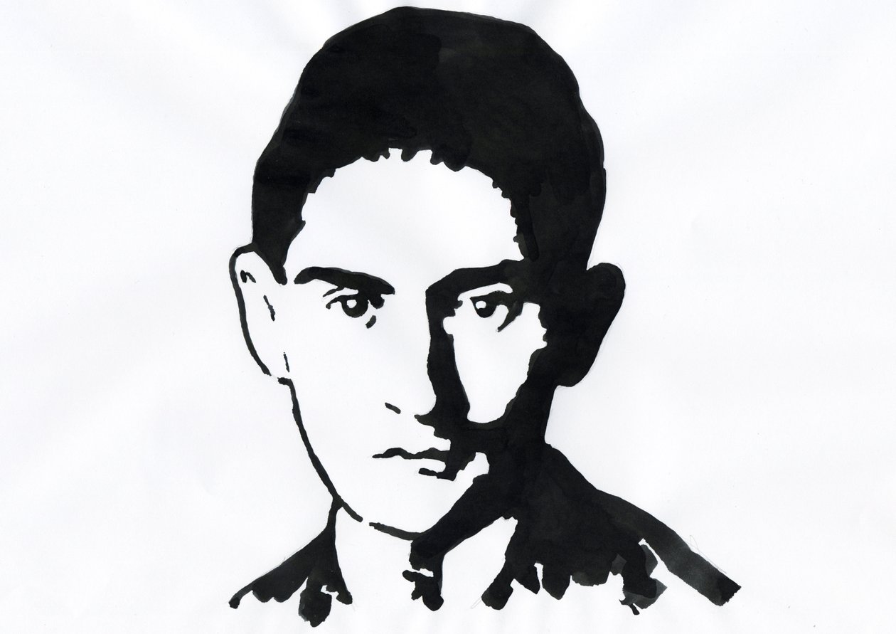Portrett av den pragiske forfatteren Franz Kafka (1883-1924) (Portrett av tyskspråklig forfatter av romaner Franz Kafka) av Alessandro Lonati