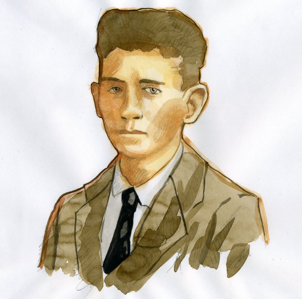 Portrett av den pragiske forfatteren Franz Kafka (1883-1924) (Portrett av tyskspråklig forfatter av romaner Franz Kafka) av Alessandro Lonati