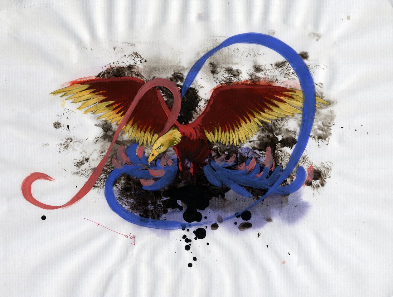 Representasjon av det fabelaktige phenix (eller phoenix) dyret som vises i kinesisk (fenghuang), persisk (simurgh), gresk og romersk mytologi. Fargetegning av Alessandro Lonati. av Alessandro Lonati