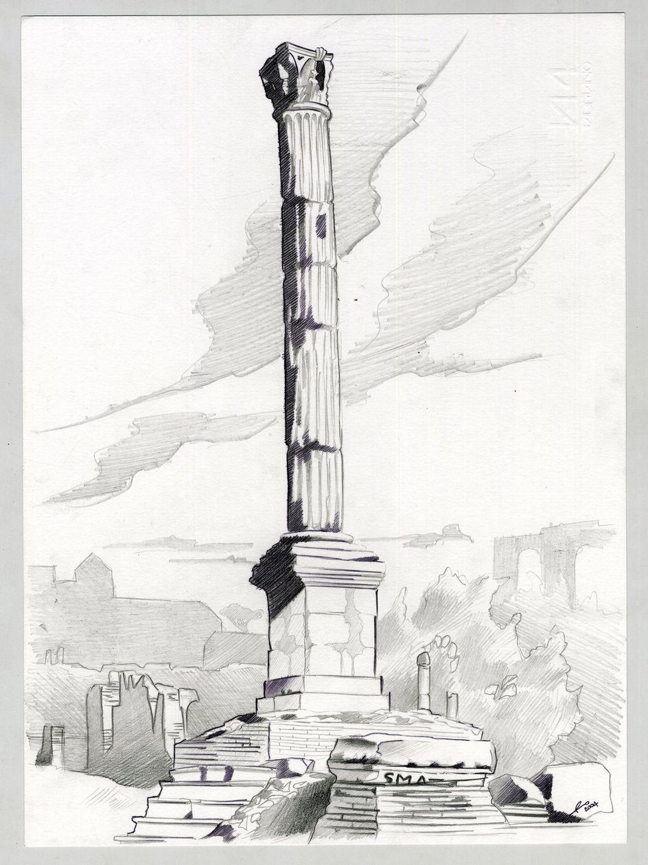 Ruiner av romertiden i Roma, Forum (foro romano) Tegning av Alessandro Lonati. av Alessandro Lonati