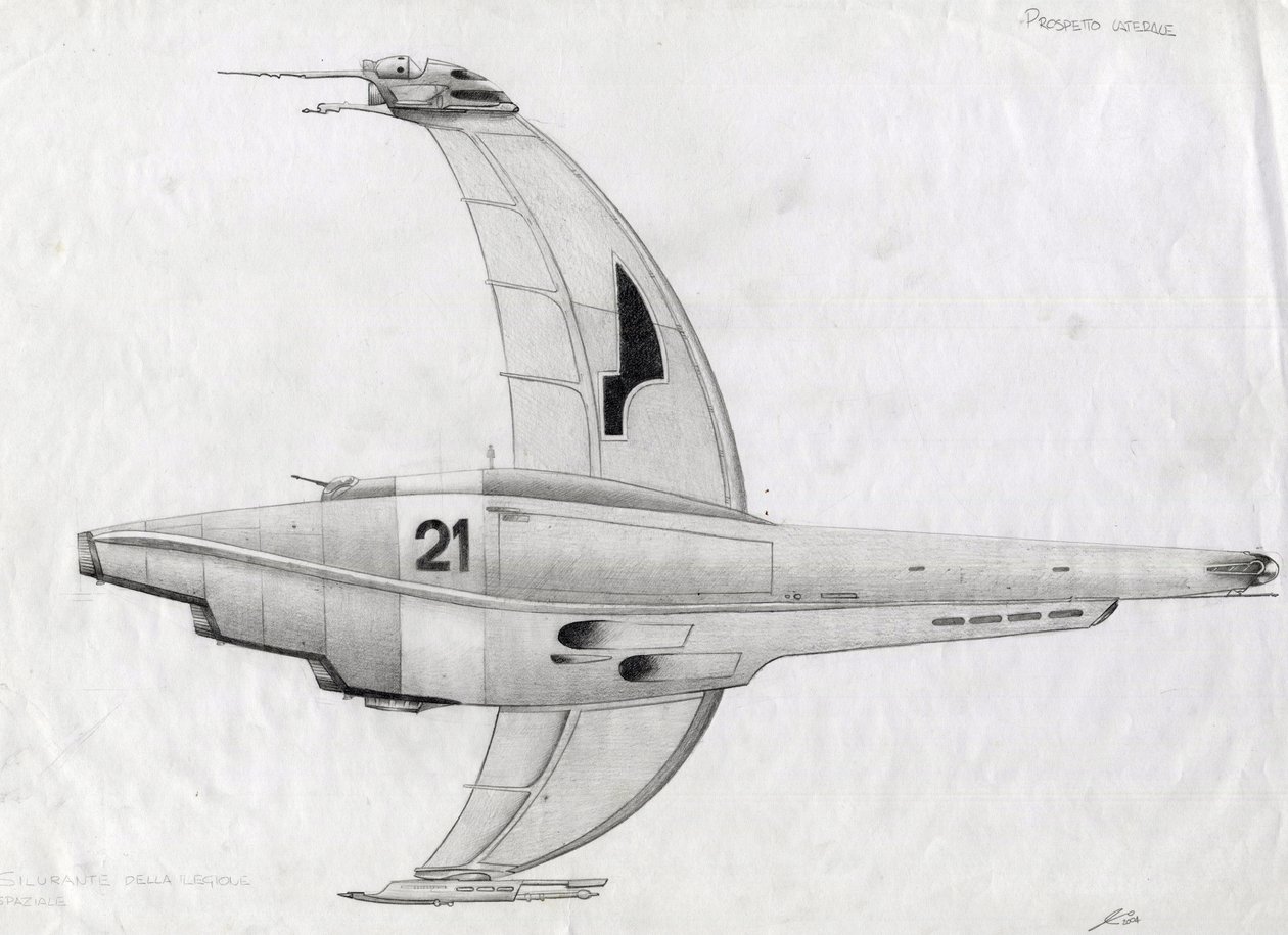 Science fiction-illustrasjon: romfartøy for erobring av verdensrommet eller universet. Tegning av Alessandro Lonati av Alessandro Lonati