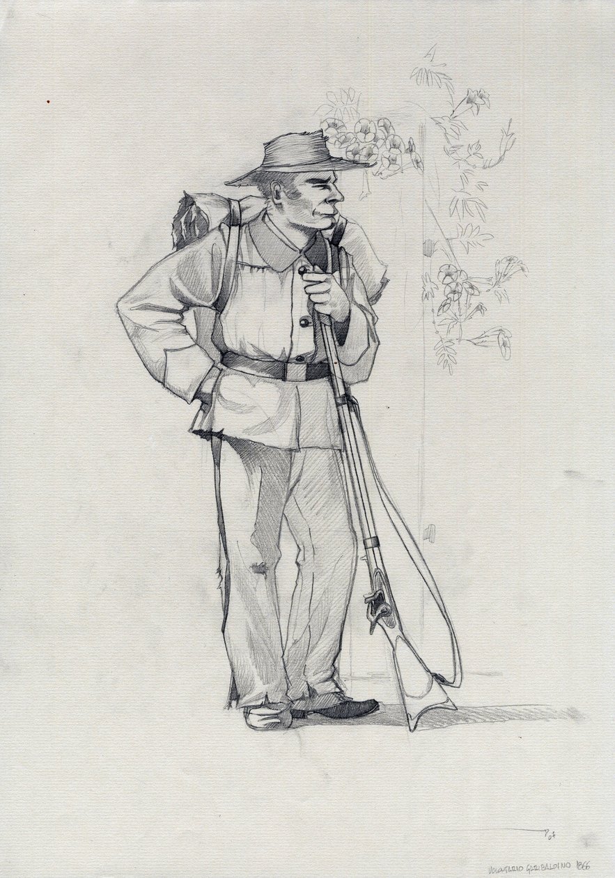Second Empire (1852-1870): Italiensk forening (Risorgimento), frivillig fra den garibaldianske hæren kjent som "rød skjorte"-kjemper for saken til Giuseppe Garibaldi (1807-1882) i Italia av Alessandro Lonati