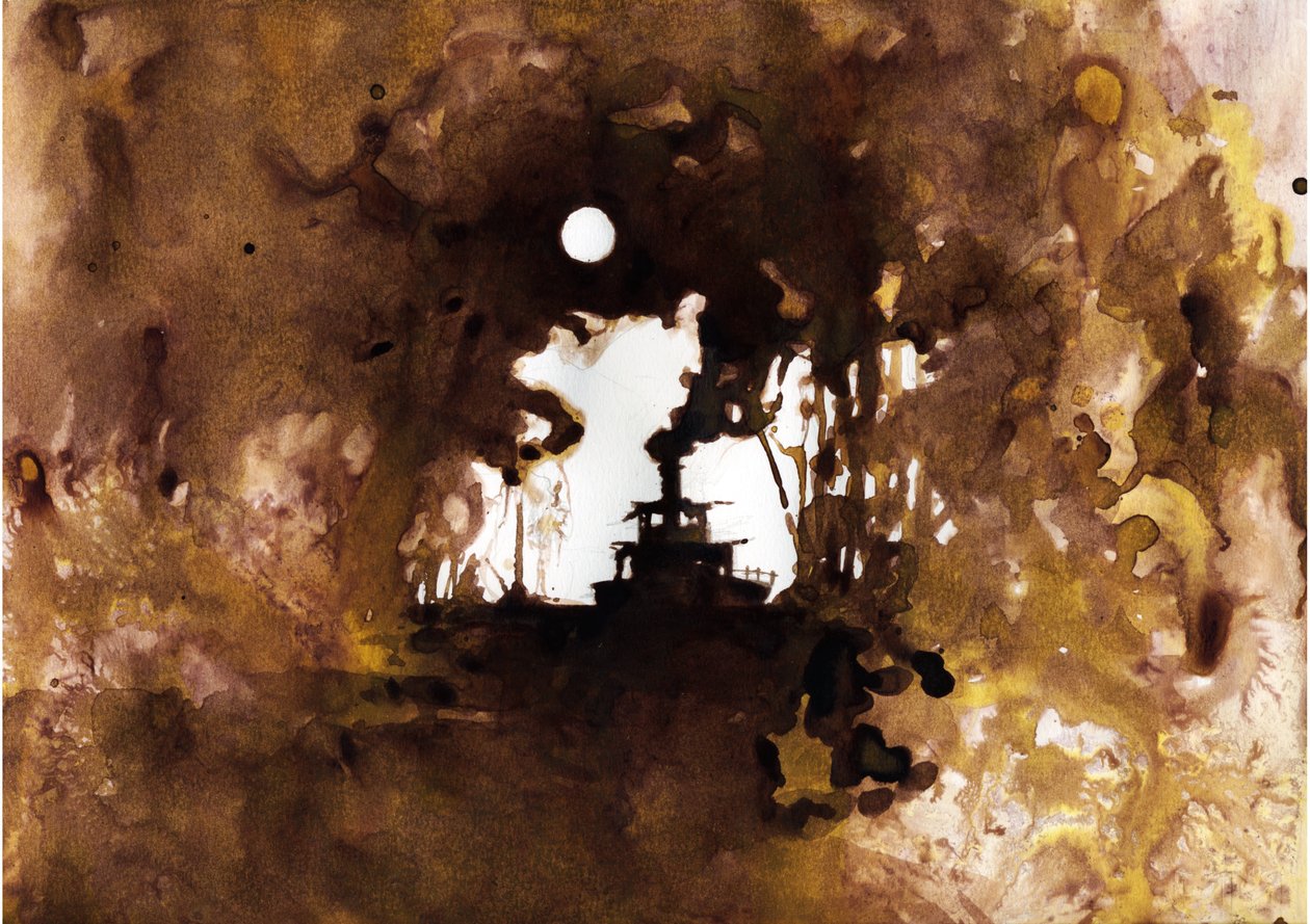 Skipsillustrasjon av den nye "" In the Heart of Darkness"" av Joseph Conrad. 2012 av Alessandro Lonati