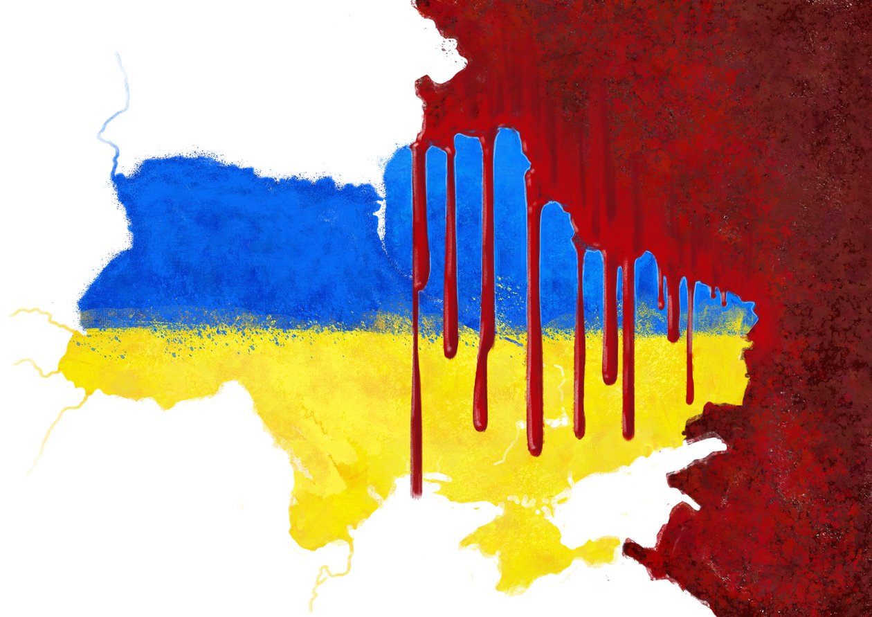 Ukraina blodet av Russland, 2022 (illustrasjon) av Alessandro Lonati