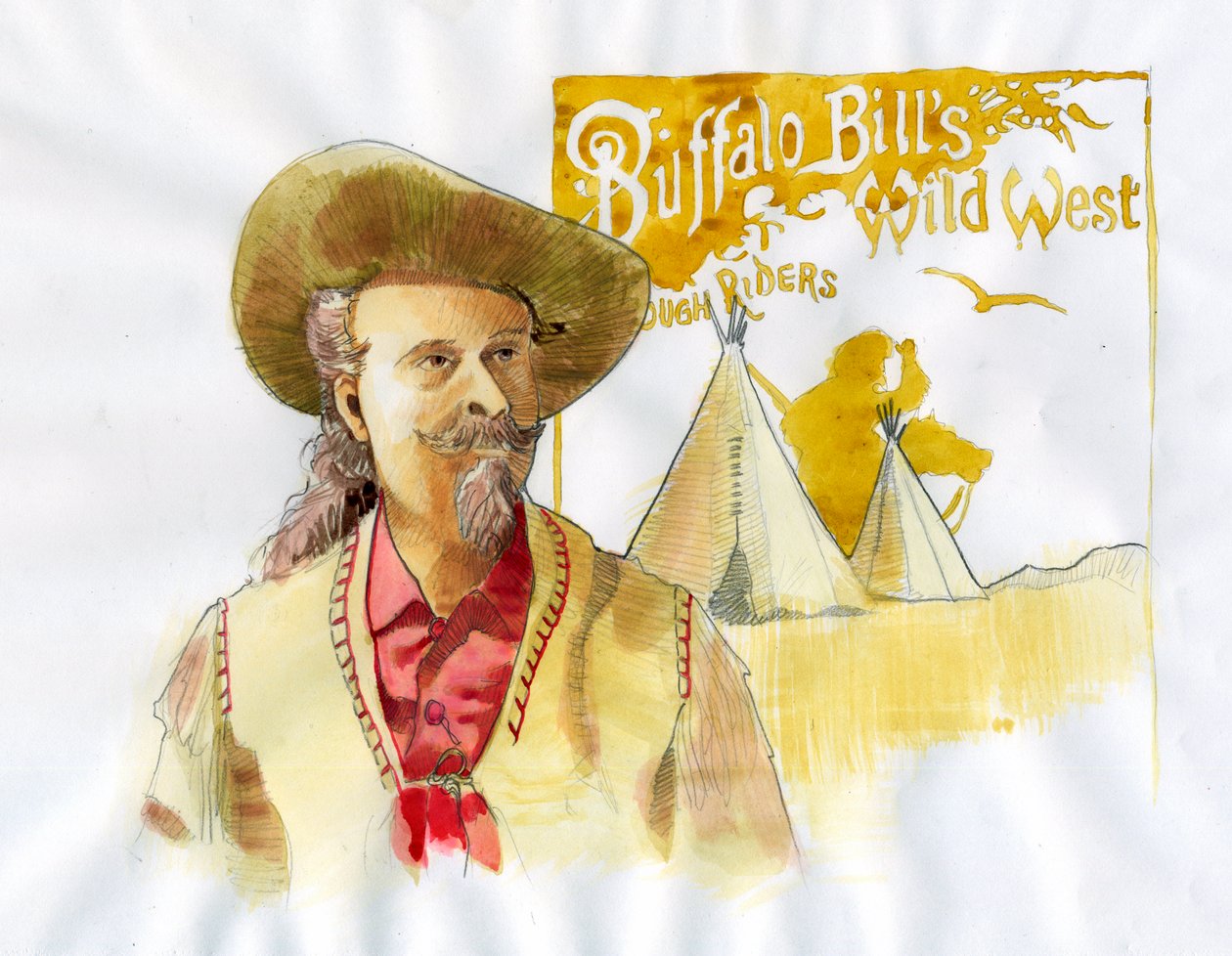 William Frederick Cody - kjent som Buffalo Bill - Portrett av Buffalo Bill (1846-1917), oberst William Cody - Illustrasjon av Alessandro Lonati av Alessandro Lonati