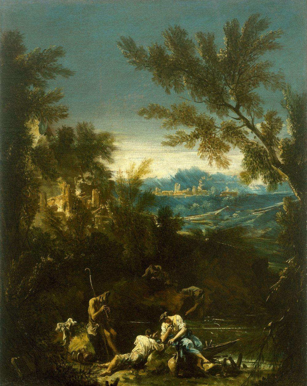 Landskap med figurer, ca. 1715 av Alessandro Magnasco