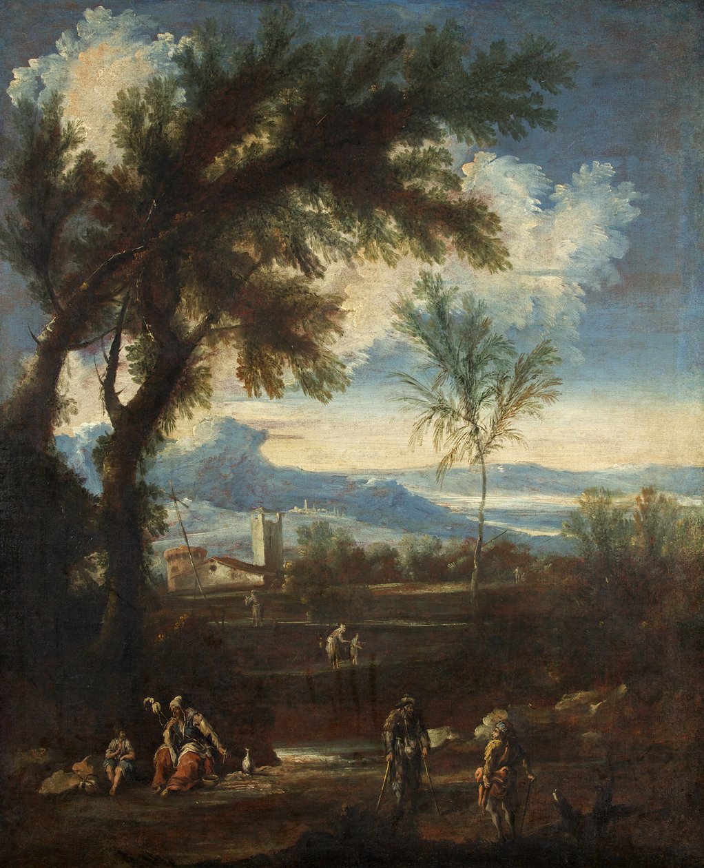 Landskap med figurer, ca. 1710-40 (olje på lerret) av Alessandro Magnasco