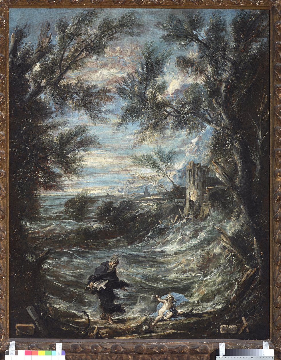 Saint Augustine and the baby (St Augustine And The Baby). Maleri av Alessandro Magnasco kjent som il Lissandrino (1667-1749) av Alessandro Magnasco
