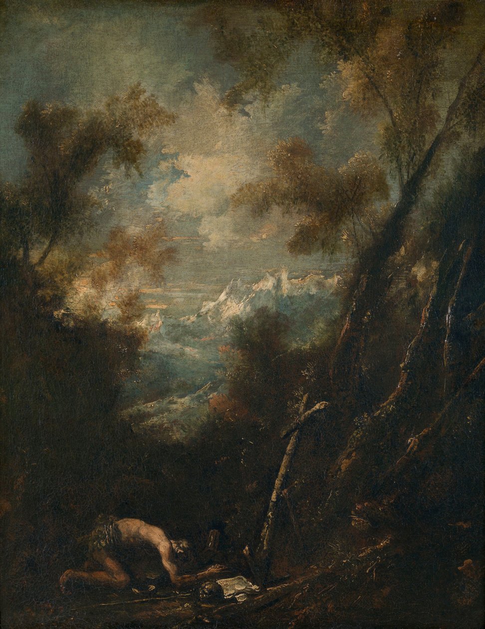Sankt Hieronymus i et landskap av Alessandro Magnasco