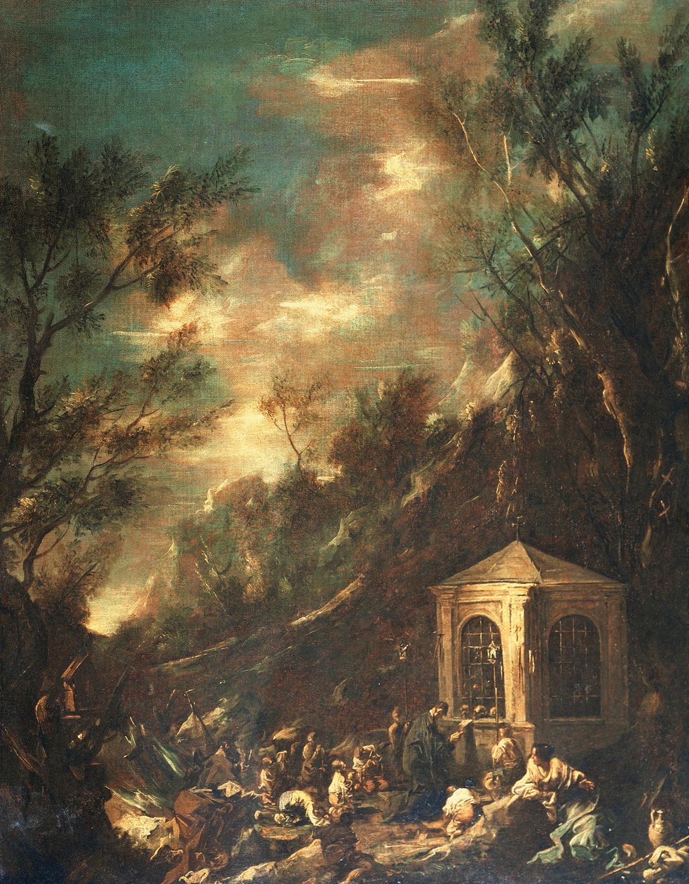 Pilegrimsscene, av Alessandro Magnasco, kjent som Lissandrino (1667-1749) (maleri) av Alessandro Magnasco