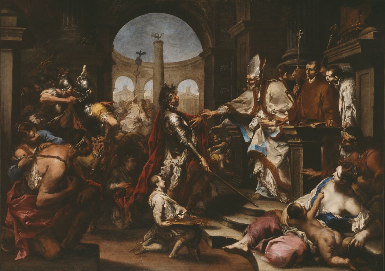 Theodosius frastøtt fra kirken av Saint Ambrose av Alessandro Magnasco