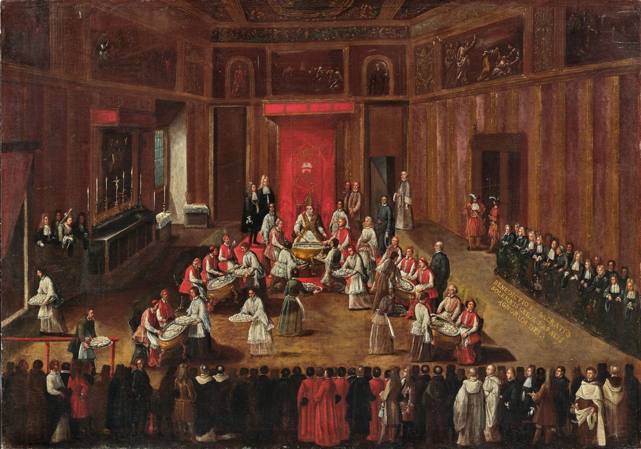 Seremoni av Agnus Dei feiret av pave Clemens XI, ca. 1710. av Alessandro Piazza