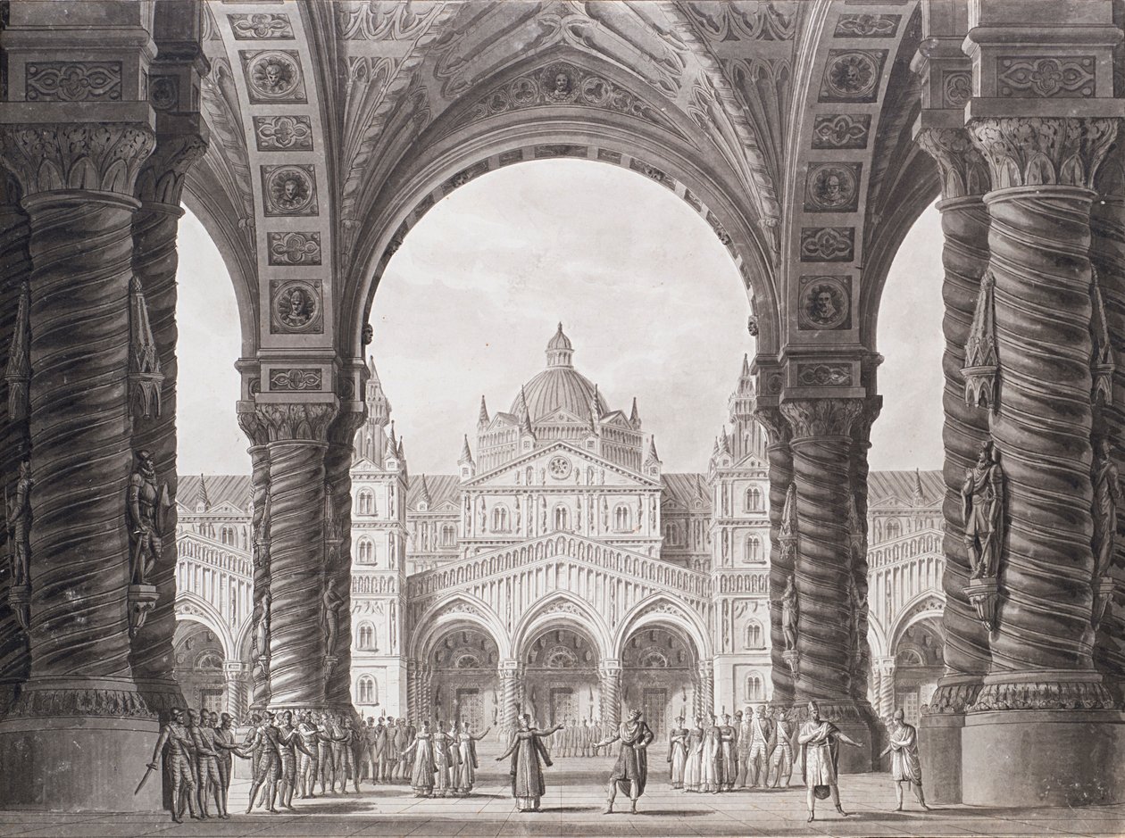 Scenografi for Opera seria I due Valdomiri av Peter Winter. Teatro alla Scala, 1818. av Alessandro Sanquirico