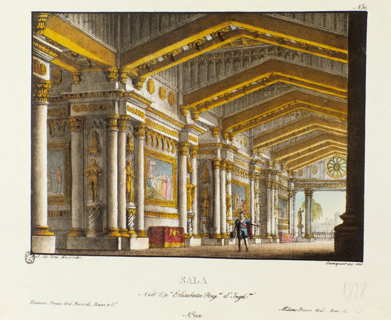 The Great Hall of the Royal Palace Scenografi for 1828-fremføringen av operaen "Elisabetta, Regina d