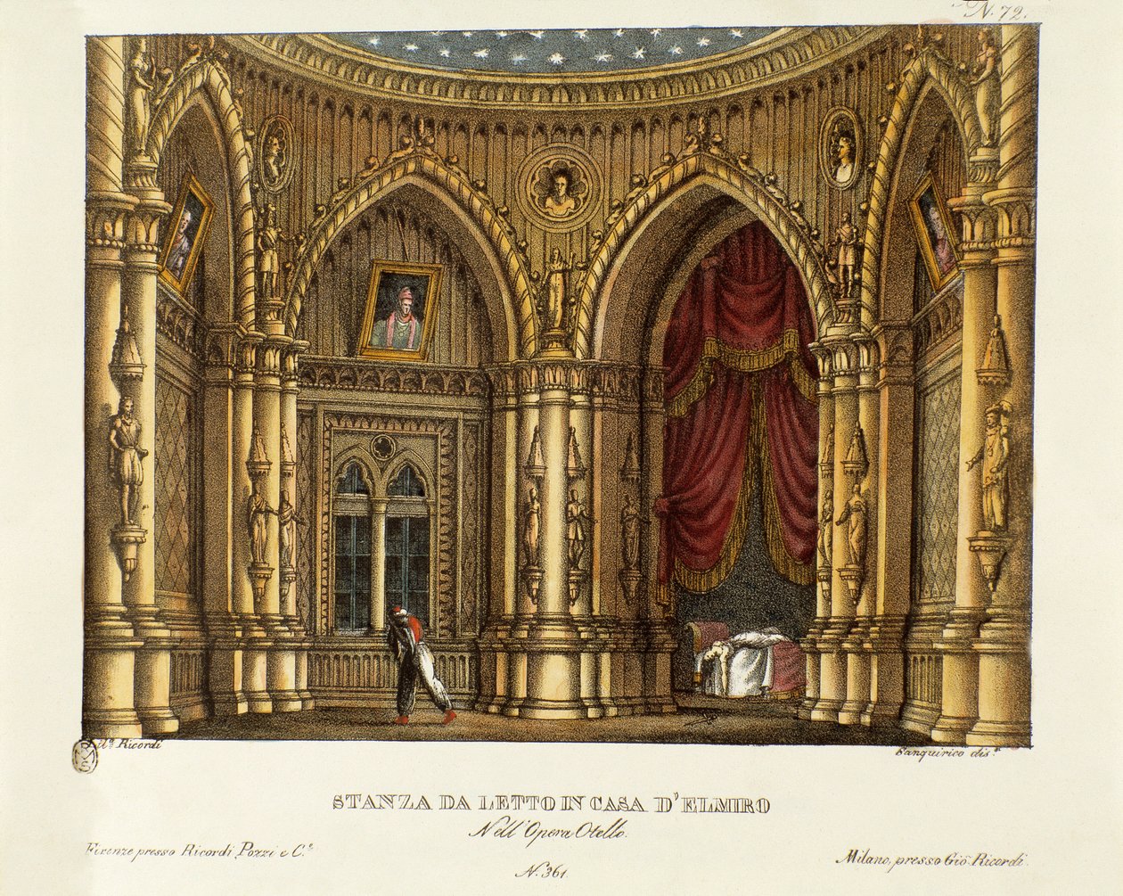 Soverommet til Elmire (eller Elmiro) Scenografi for operaen "" Otello"" av Gioacchino Rossini (eller Gioachino) (1816) etter William Shakespeares stykke "Othello or the Moor of Venice") 1830 (litografi) av Alessandro Sanquirico